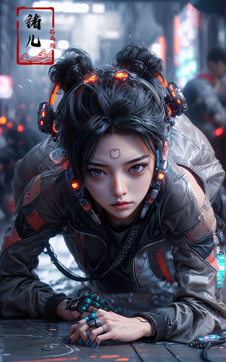 606247209521968569-418180387-CG masterpiece, 3D Chinese girl, angelic face, techno-cool style, dressed in cyberpunk mixed with Chinese style clothing, crouch.jpg